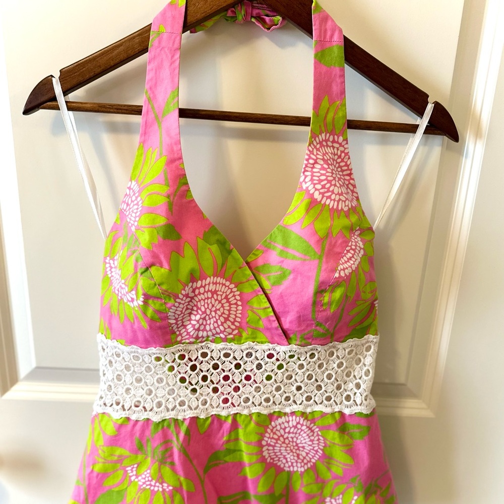 EUC Vintage Lilly Pulitzer Pink Green Scalloped Halter Top Sz 6